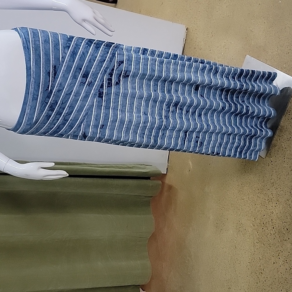 One World Maxi Skirt Blue & White Tie Dye Striped Fold Over Waist Casual
